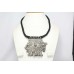 Antique Necklace Solid Silver Traditional Tribal Jewelry Black Thread Women D79